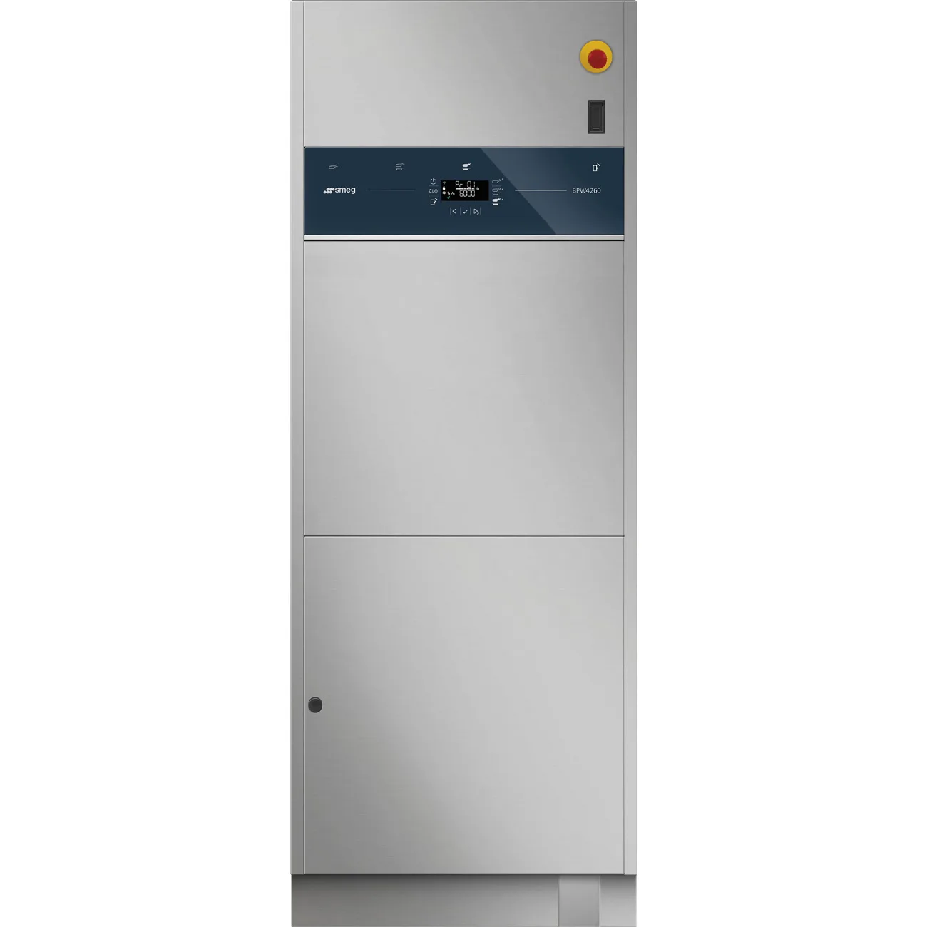 Smeg BPW 4260J-K5 spoldesinfektor rakt framifrån med stängd lucka och mörkblå manöverpanel.