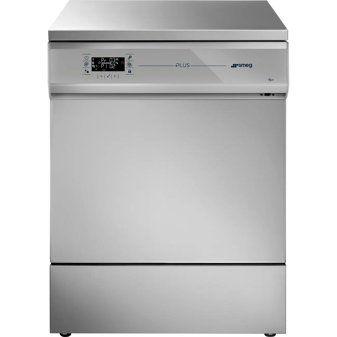 Smeg GW 5260 labbdiskmaskin i rostfritt stål, sedd framifrån med stängd dörr.
