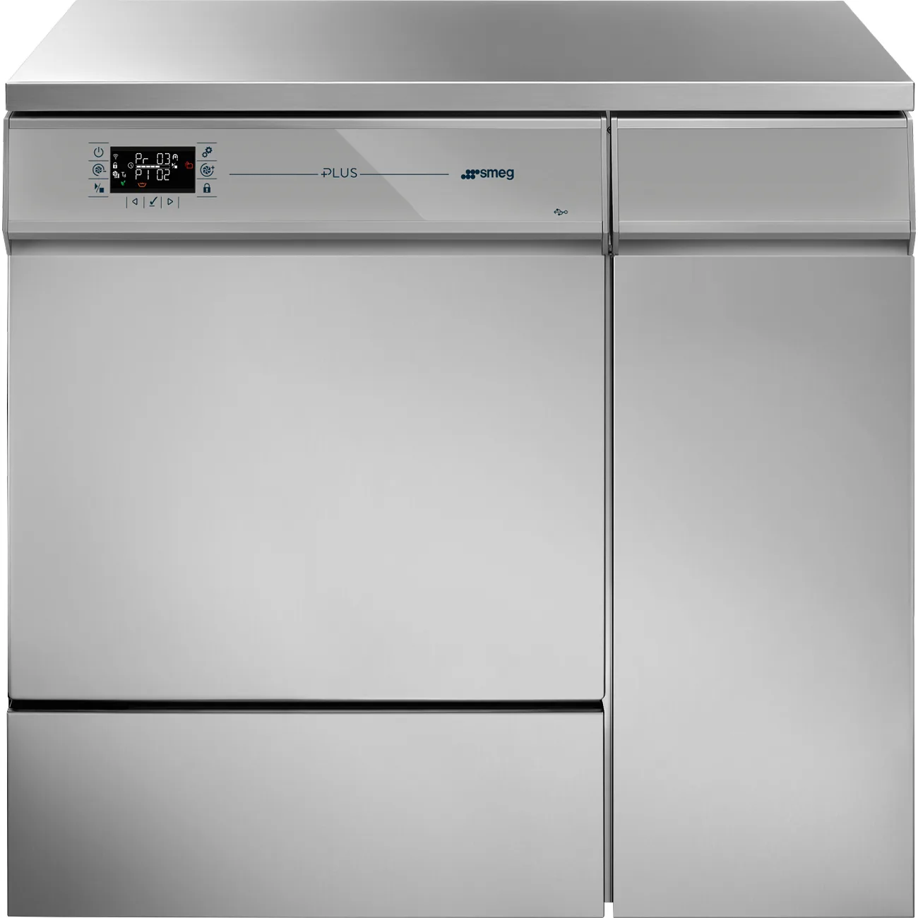 Smeg GW 5290 labbdiskmaskin för laboratorieglas i rostfritt stål, sedd framifrån med stängd svängdörr.